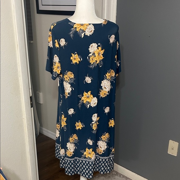 LOFT Floral Midi Dress - Blue and Yellow - Picture 2 of 2